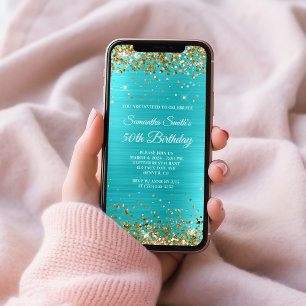 Gold Glitter Turquoise Blue Folie 50th Birthday Kaart