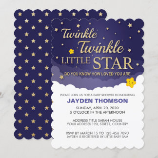 Gold Glitter Twinkle Little Star-Baby shower Kaart