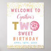 Gold Glitter Two Sweet Donut 2de verjaardag Welkom Poster (Voorkant)