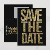 Gold Glitter Typografie Save the Date Briefkaart (Voorkant / Achterkant)