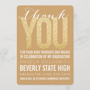 Gold Glitter Typography Afstuderen Hartelijk dank Bedankkaart
