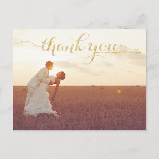 GOLD GLITTER TYPOGRAPHY WEDING DANK JE BRIEFKAART (Voorkant)