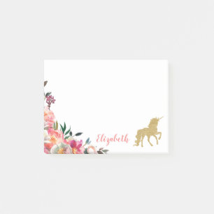 Gold Glitter Unicorn Aangepersonaliseerde Floral Post-it® Notes