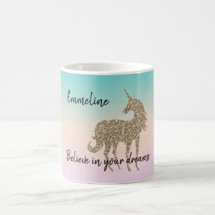 Gold Glitter Unicorn Aqua Peach roze ombre Tie Dye Koffiemok