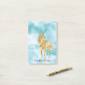Gold Glitter Unicorn Aqua Waterverf Post-it® Notes (Op bureau)