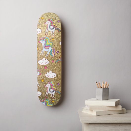 Gold glitter unicorn patroon skateboard (Muurkunst)