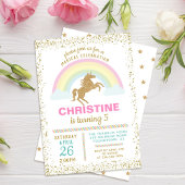 Gold Glitter Unicorn Rainbow Birthday Uitnodiging