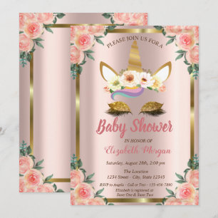 Gold Glitter Unicorn Rozen Crown Baby shower invul Kaart