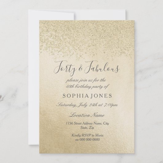 Gold Glitter Veertig en geweldige 40e verjaardag Kaart (Voorkant)