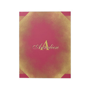 Gold Glitter Viva Magenta Fab Eigen naam Monogram Notitieblok