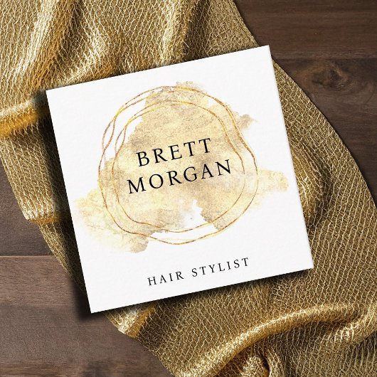 Gold Glitter Waterverf Splash Hair Stylist Vierkante Visitekaartje