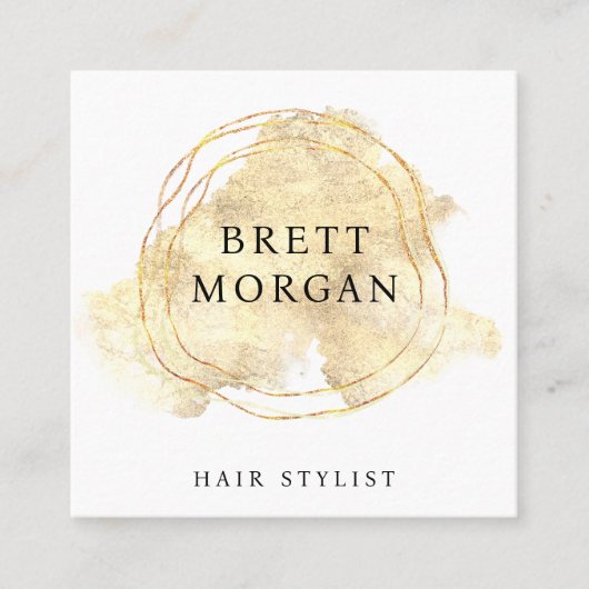 Gold Glitter Waterverf Splash Hair Stylist Vierkante Visitekaartje (Voorkant)