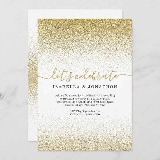 Gold Glitter Wedding Reception slechts Uitnodiging (Voorkant / Achterkant)