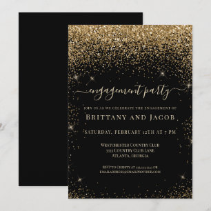 Gold Glitter Wedding Verloving Black Party Kaart