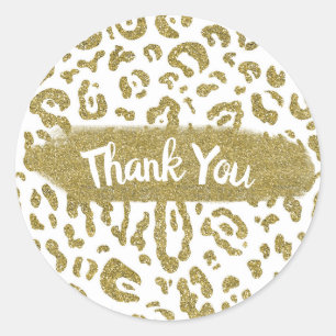 Gold Glitter White Cheetah Leopard Animal Print Ronde Sticker