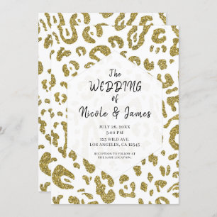 Gold Glitter White Cheetah Leopard Chic Wedding Kaart