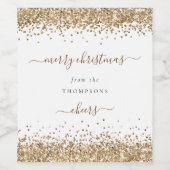 Gold Glitter White Name Merry kerst Wijn Etiket (Enkel label)