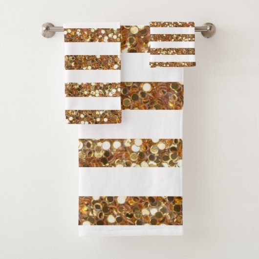 Gold Glitter White Striped Bad Handdoek (Insitu)