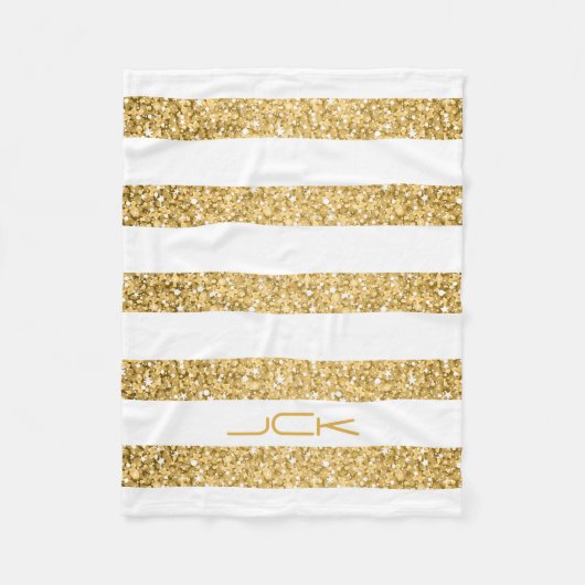 Gold Glitter White Stripes Pattern Monogram Fleece Deken (Voorkant)