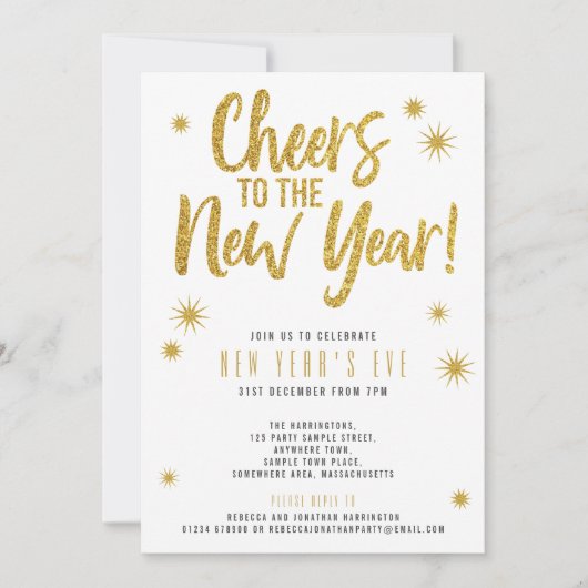 Gold Glitter White - Uitnodiging Eve-partij (Voorkant)