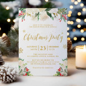 Gold Glitter Winter Floral Berries kerstfeest Kaart