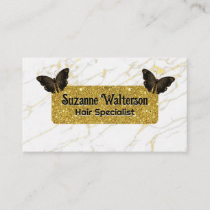 Gold Glitter   Witte marmer   Butterflies Visitekaartje