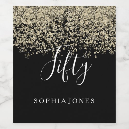 Gold Glitter Womans Mannen 50e verjaardag Wijn Etiket (Enkel label)