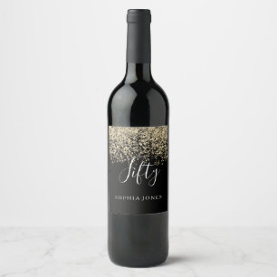 Gold Glitter Womans Mannen 50e verjaardag Wijn Etiket