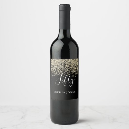 Gold Glitter Womans Mannen 50e verjaardag Wijn Etiket (Voorkant)