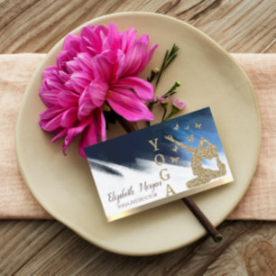 Gold Glitter Women Silhouette, Yoga Brush Stroke Visitekaartje