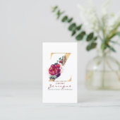 Gold Glitter Z Monogram Bourgogne Rode Bloemen Visitekaartje (Staand voorkant)