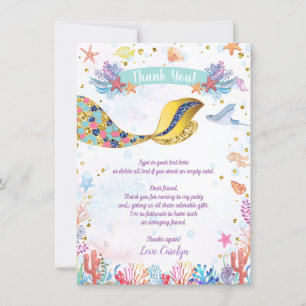 Gold Glitter   Zeemeermin in het Zee van Birthday Bedankkaart