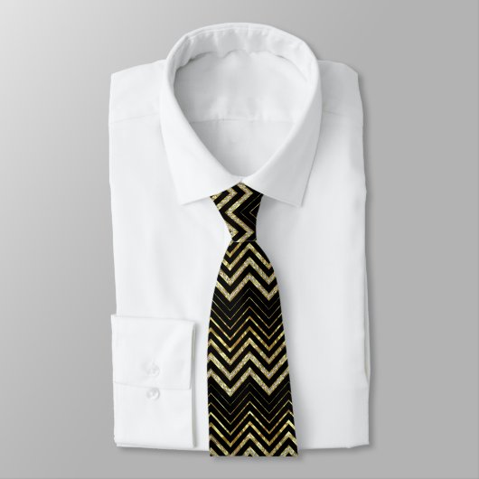 Gold Glitter & Zigzag Chevron Pattern Stropdas (Gebonden)