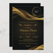 Gold Glittering Wave Afstuderen Kaart (Voorkant / Achterkant)