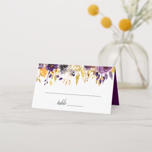Gold Glitters Plum Paarse Bloemen Huwelijk (Voorkant)