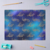 Gold Glittery Fish op Blue Decoupage Tissuepapier (Craft)