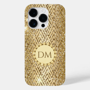 Gold Glittery Geometric Diamond Pattern Monogram Case-Mate iPhone 14 Pro Hoesje