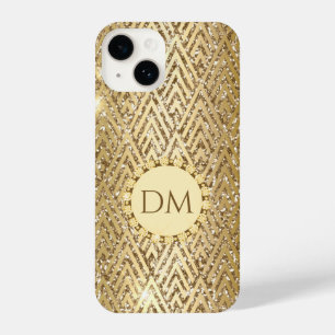 Gold Glittery Geometric Diamond Pattern Monogram iPhone 14 Hoesje