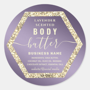 Gold glittery hexagon script body label