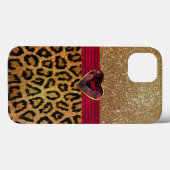Gold Glittery Leopard Print en Ruby Heart Case-Mate iPhone Case (Achterkant (horizontaal))