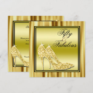 Gold Glittery Stilettos & Music Fabulous 50 Kaart