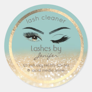 Gold glittery wink lash-uitbreidingsschoner ronde sticker