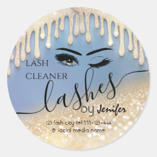 Gold glittery wink lash-uitbreidingsschoner ronde sticker