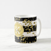 Gold Glitz Confetti Stippen Black Stripes Monogram Koffiemok (Voorkant rechts)