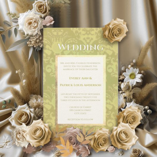 Gold Glitz Damask Wedding Uitnodiging