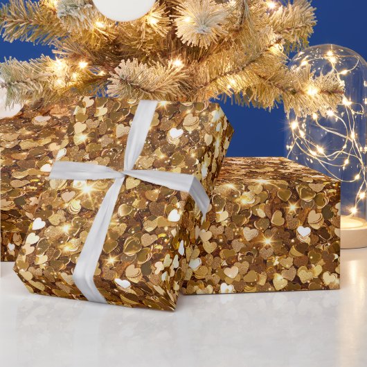 Gold Glitz Glam Sparkle Hearts Cadeaupapier (Feestdagen)
