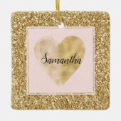 Gold Glitz Glitter Hartnaam Keramisch Ornament (Voorkant)