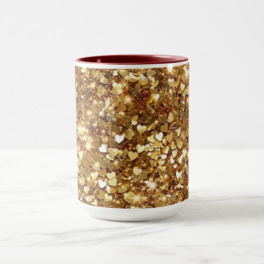 Gold Glitzy Glam Sparkle Hearts Mok (Midden)
