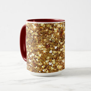 Gold Glitzy Glam Sparkle Hearts Mok