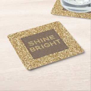 Gold Glitzy Glitter Shine Bright Vierkante Kartonnen Onderzetter
